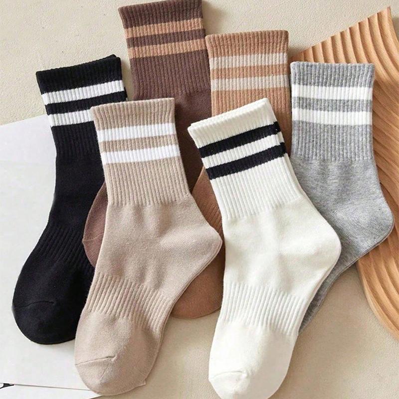 Xiaomi 6 Pairs Women's Mid-Calf Socks Non-Slip Ribbed Cuff 2-Stripe Solid Color Athletic Casual Ankle Socks