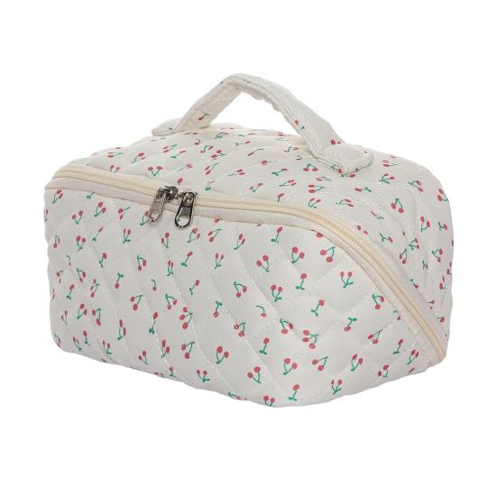 Стеганая косметичка с цветочным принтом, полностью открывающаяся на 180 градусов, дорожный органайзер для косметики, женская большая вместительная сумка для туалетных принадлежностей для отпуска, для ежедневного использования на туалетном столике