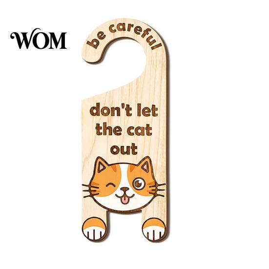 Cat Room Entrance Warning Door Handle Sign, Wooden Cartoon Hanging Reminder, Pet Sign Safety Knob Hanger, for Bedroom And Entryway Doors Decorative