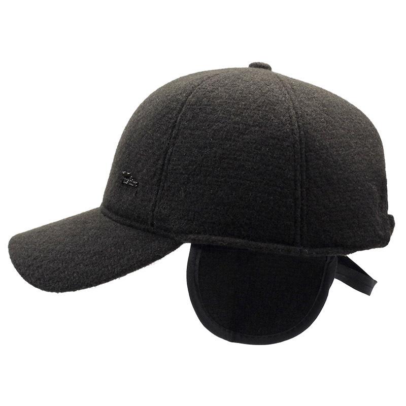 Middle-Aged And Elderly Woolen Baseball Cap Men'S Winter Casual Thickened Warm Cotton Hat Outdoor Riding Cap