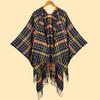 Ladies Scarf Shawl Colored Fringed Plaid Split Cape Hwls New