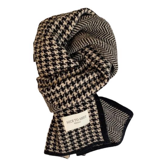 Men Women Scarf Japanese Style Plaid Pattern Long Style Wrap Autumn Winter Thermal Insulation Knitting Scarf Daily Wear