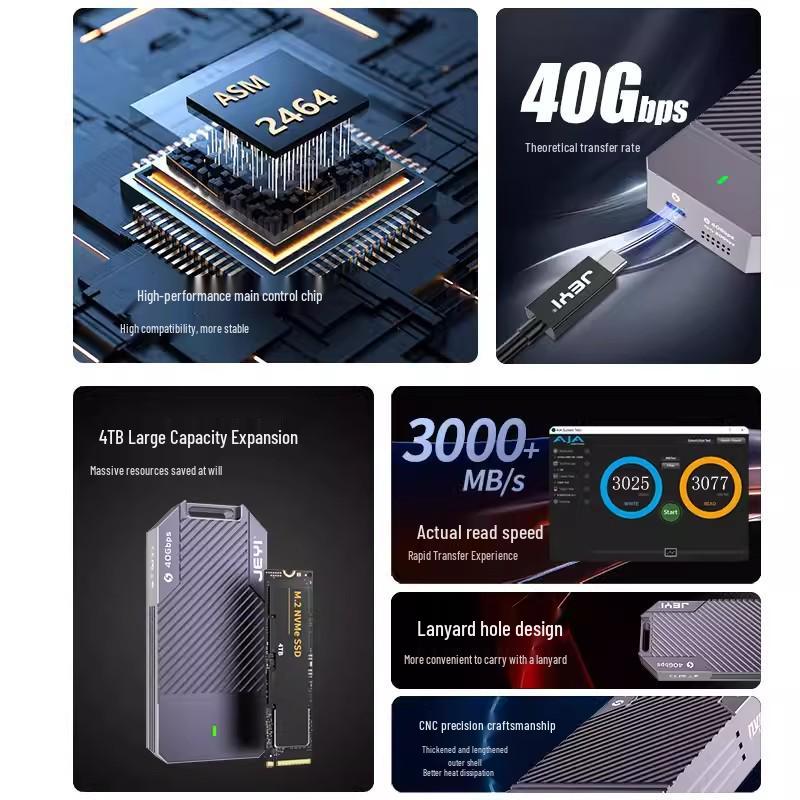 Корпус JEYI JiaYi для SSD NVMe M.2 USB4, совместимый с Thunderbolt 3 40 Гбит/с