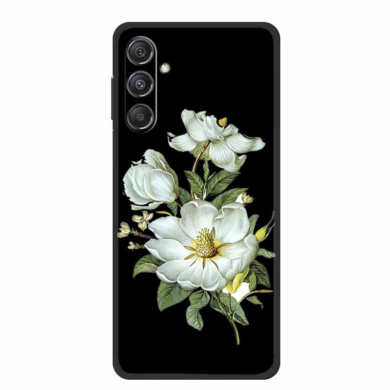 Чехол для Samsung Galaxy M36 A17 5G Цветок Черный Силикон Мягкая Задняя Крышка Для Samsung Galaxy S25 FE Plus Чехол для Телефона Coque Мультяшный