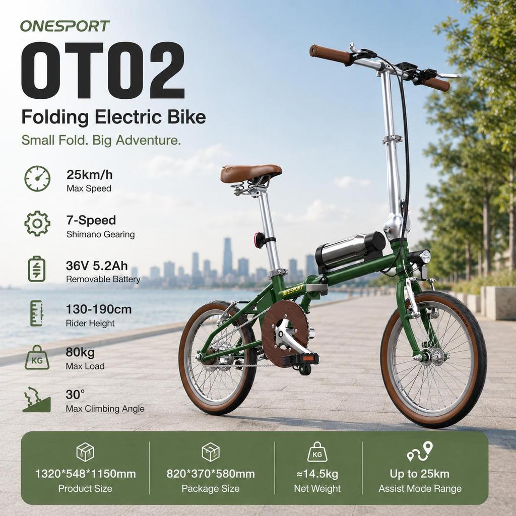 ONESPORT OT02 Pro 250W36V5.2Ah Battery 25km Range Torque Sensor Fenders & LCD Display