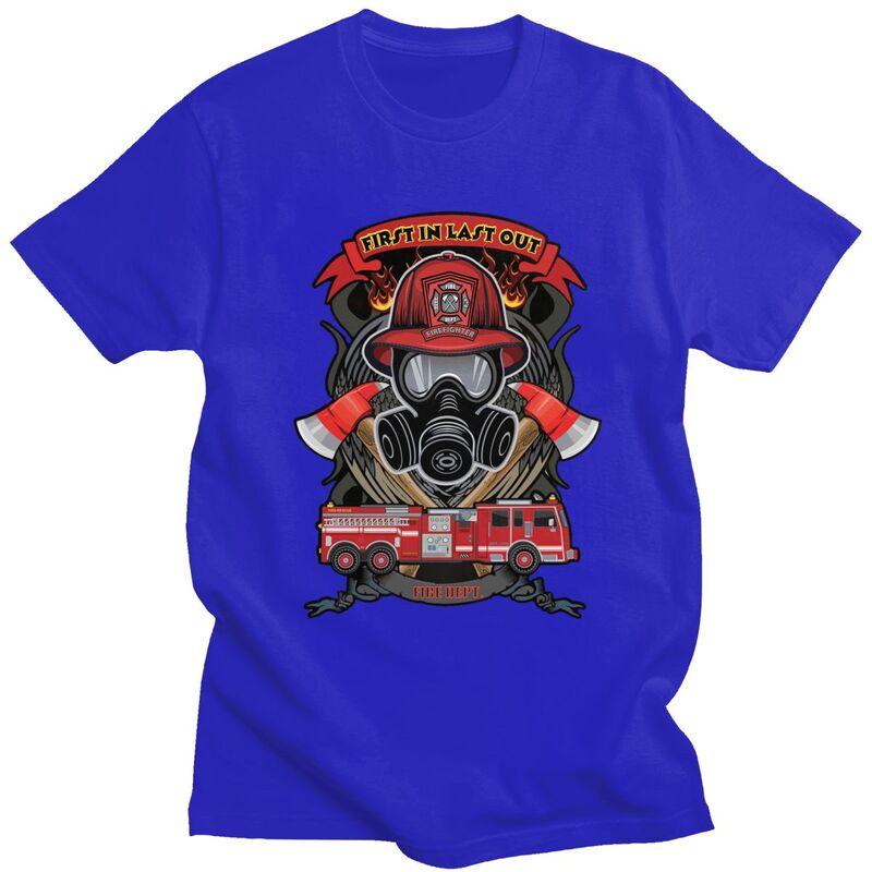 Мужская футболка с принтом "Пожарный череп Пожарная служба Пожарный" Модная винтажная хлопковая футболка Повседневные футболки Модная футболка