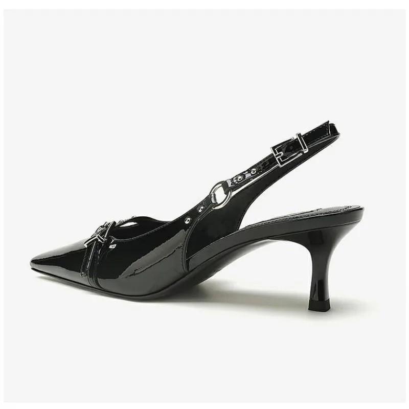 Temperament Black Pointed Kitten Heel Slim Hack Push Strap Сандалии Baotou Женские Летние каблуки для женщин