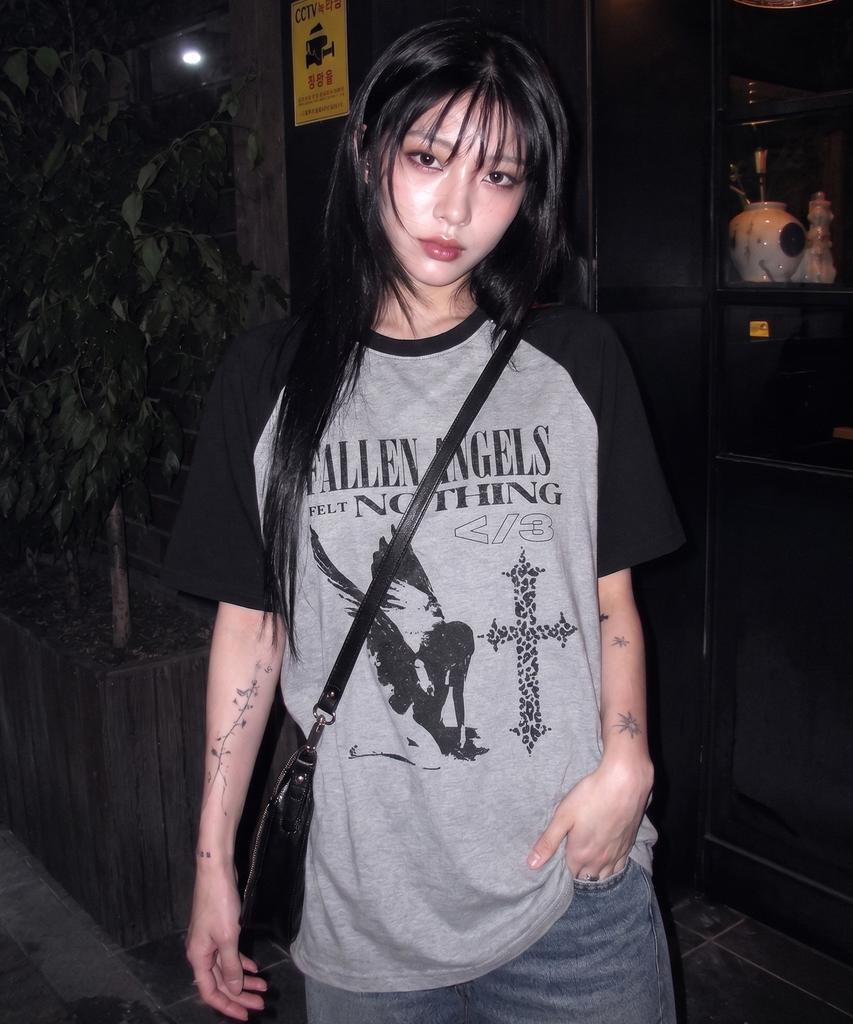 SAINTPAIN Sp Fallen Angels Heavyweight Raglan Short Sleeve Tee Melange Grey
