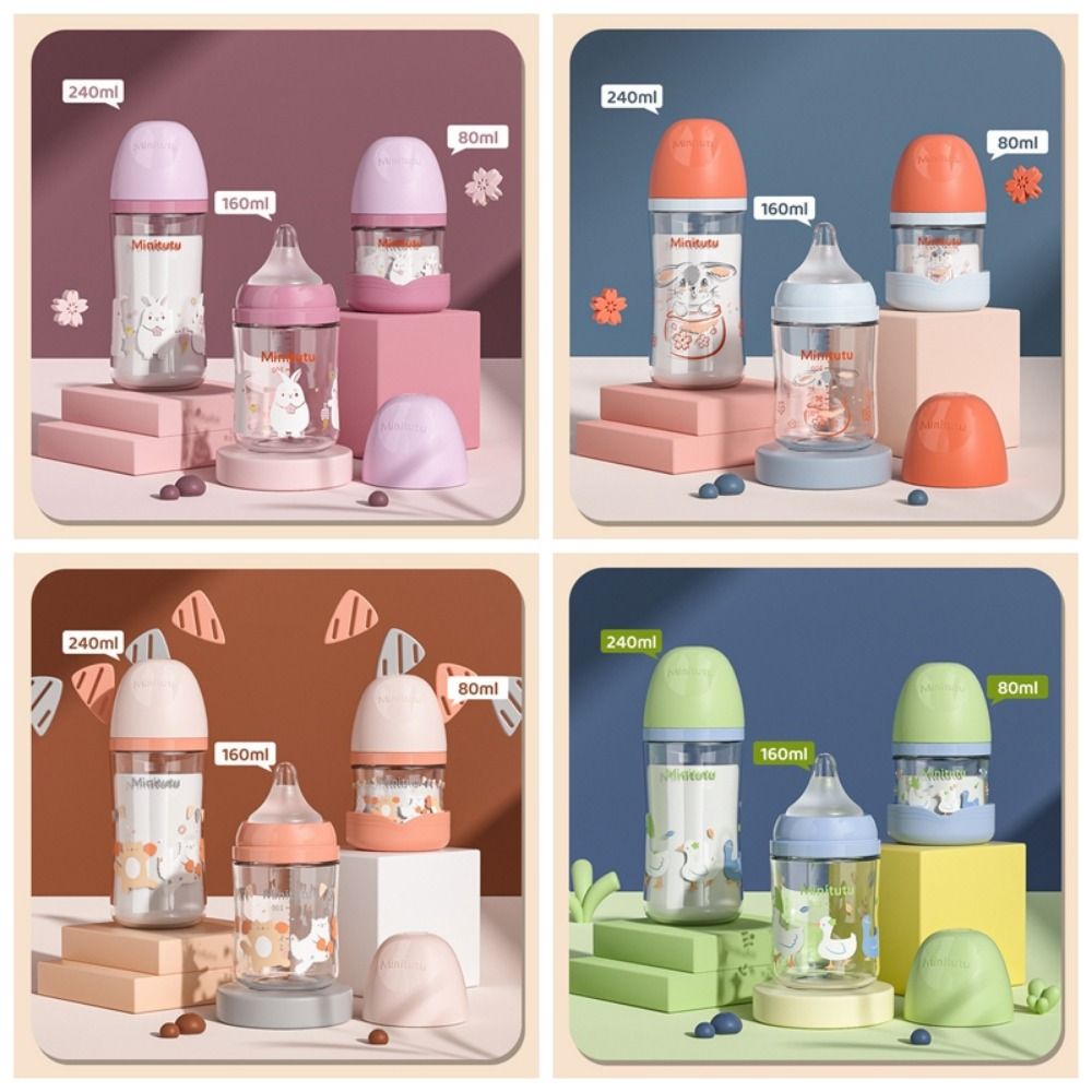 Cartoon Newborn Glass Bottle Wide Mouth Baby Milk Bottle Baby Feeding Bottle  Infant Feeding