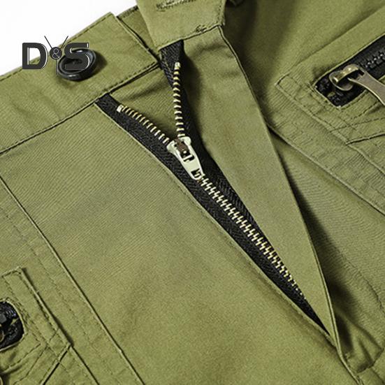 Men Cropped Pants with Multi-Pockets Design Mid-rise Button Zipper Fly Straight Leg Solid Color Cargo Shorts