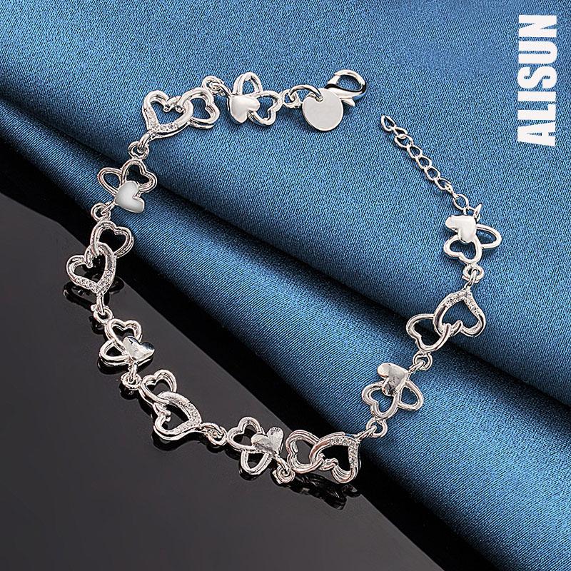 925 Sterling Silver Heart-shaped AAA Zircon Bracelet Fashionable Wedding Jewelry