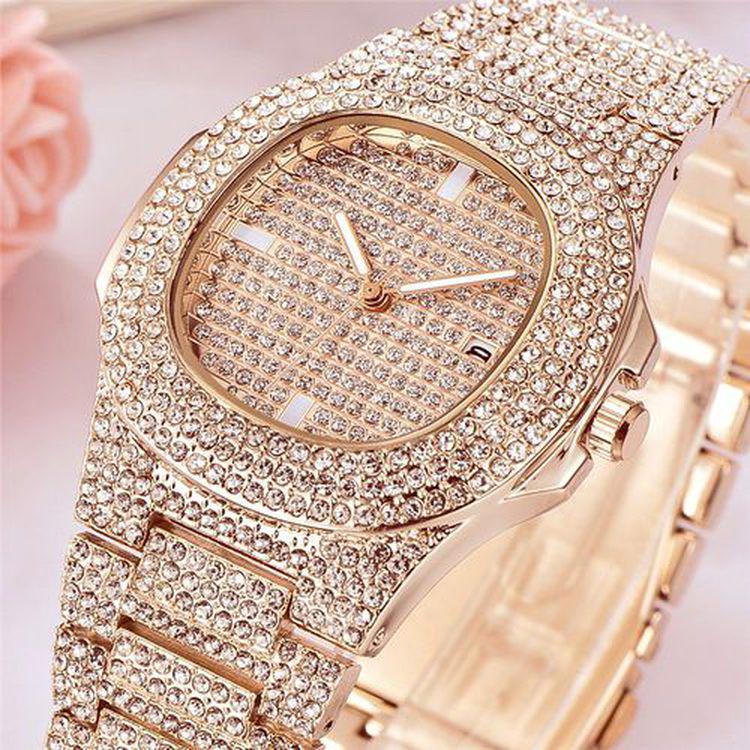 Diamond Watch Gold Plated Business Watch Stainless Steel Waterproof Woman Girl Quartz Watches
