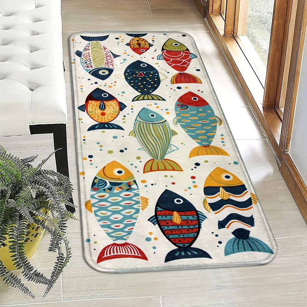 Cartoon Fish Slowly Swimming Carpet Soft Floor Mat Doormat Kitchen Rug Soft Living Room Carpet Rug For Bedroom Home Decor
