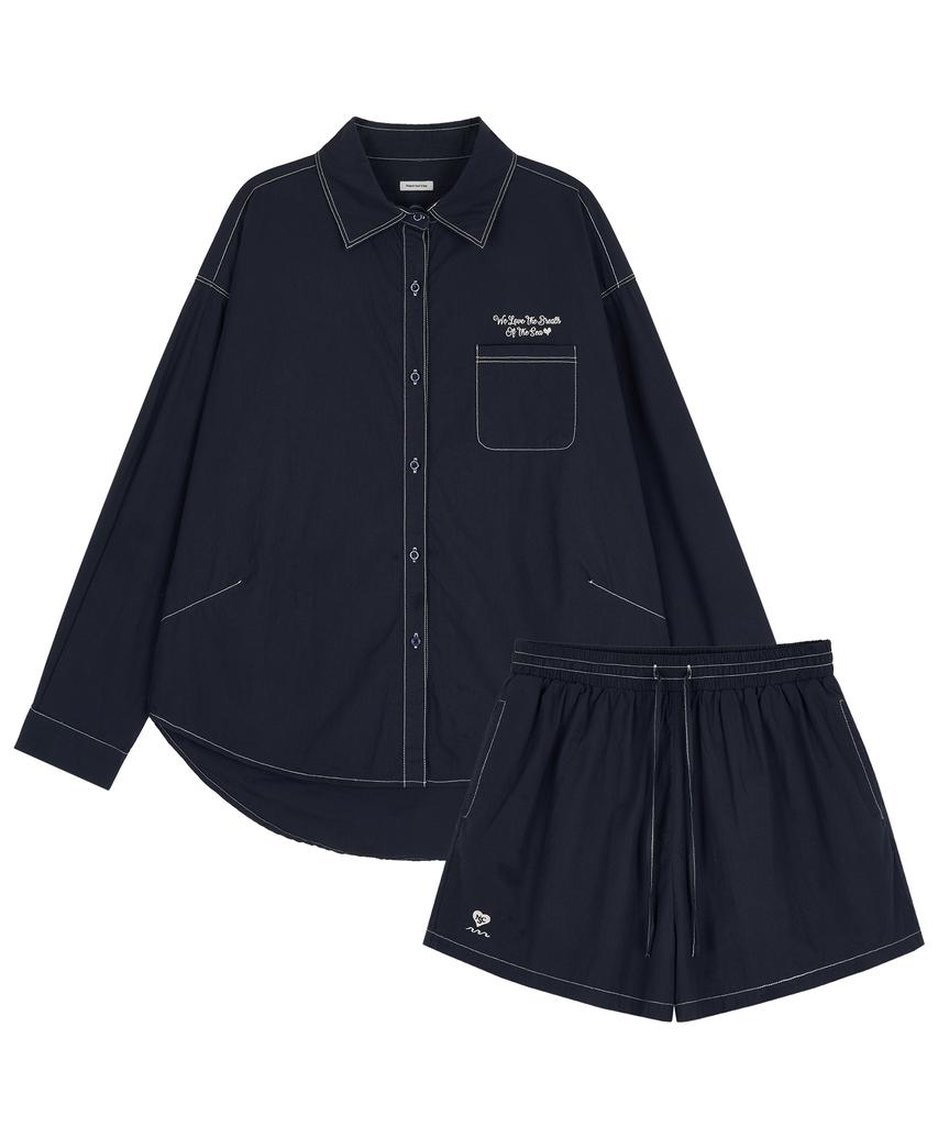 NAKED SURF CLUB [Set] Stitch Point Shirt & Shorts (Navy)