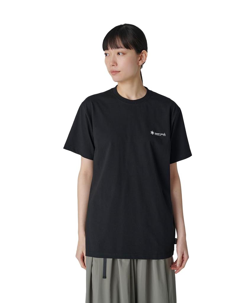 Snow Peak Logo T-Shirt, Size L, Black, TS-25SU101, Perfect for Festivals, Camping, and Outdoor Activities