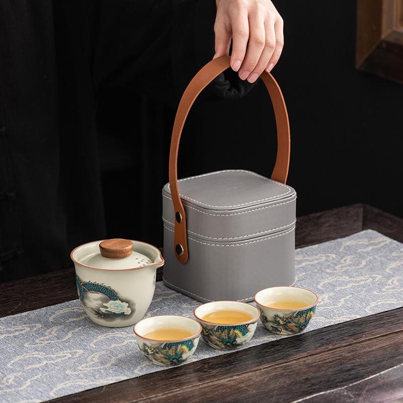 Ru Kiln Travel Tea Set, High-end Business Gifts, Gifts for Leaders, Banks, Insurance Customers, and Company Annual Meeting