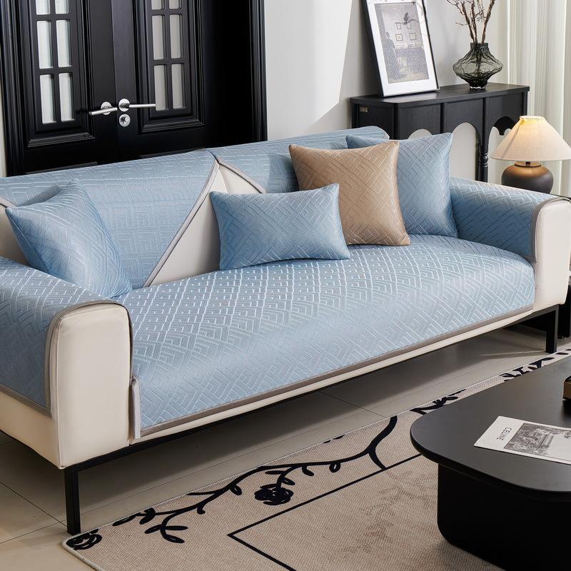 Light Luxury Sofa Cushion Summer Ice Silk Sofa Cover Geometric Breathability Couch Cover Non-slip Solid Color Cool Sofa Cushion