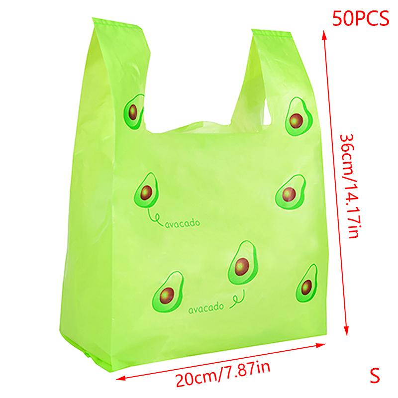 50 шт. Милые фруктовые пластиковые пакеты для выноса с ручкой, упаковка для еды, розничная торговля, супермаркет, продуктовый шоппинг, хранение дома