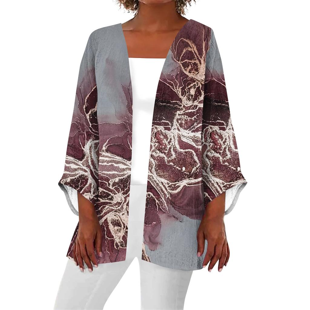 Women's Casual Fashion Printed Lightweight Medium Length Jacket Cardigan