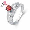 New Arrival Red Zircon Crystal Rings 925 Sterling Silver Wide Summer Style Band Ring Jewelry Bague Bijoux