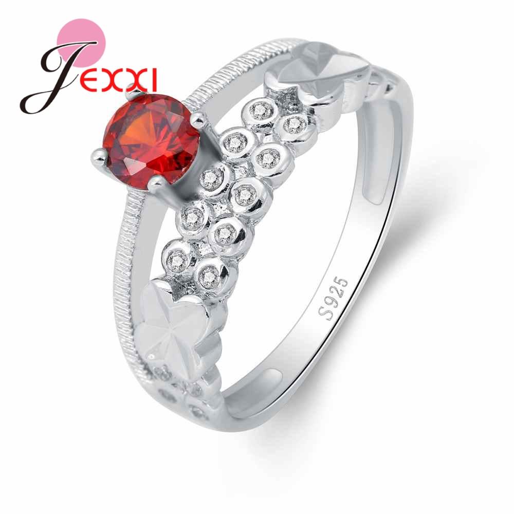 New Arrival Red Zircon Crystal Rings 925 Sterling Silver Wide Summer Style Band Ring Jewelry Bague Bijoux