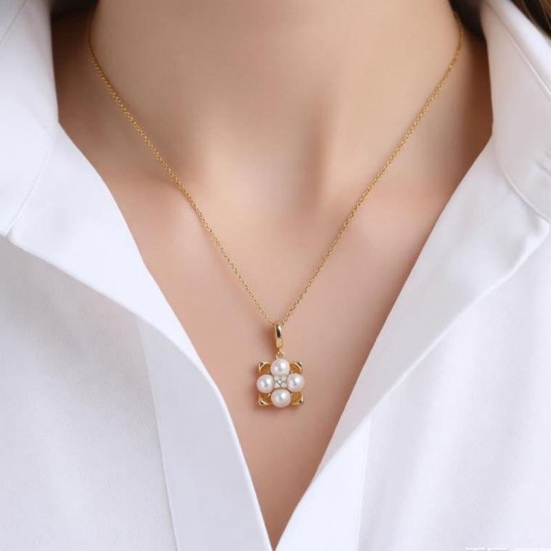 Подвеска-колье с жемчугом из пресной воды 5-6 мм с высокой степенью блеска на серебряной цепочке S925