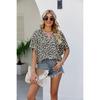 Плюс Размер Женский Летний Новый Леопардовый Принт Короткий Рукав V-образный Вырез Свободный Повседневный Расклешенный Рукав Топ