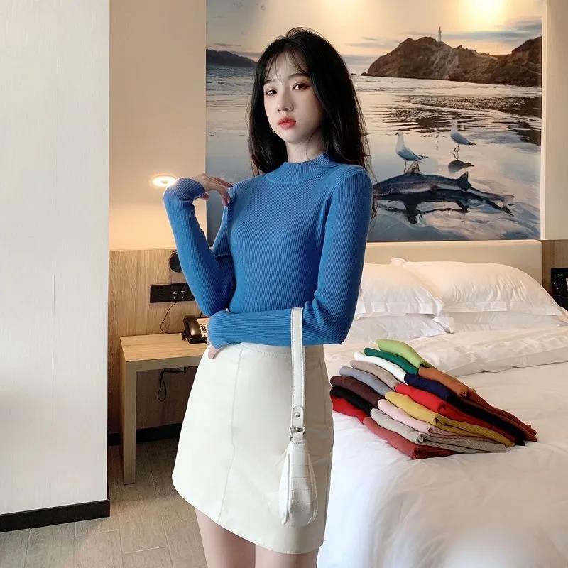 Женская однотонная полуводолазка, пуловер, нижняя рубашка, облегающий универсальный свитер