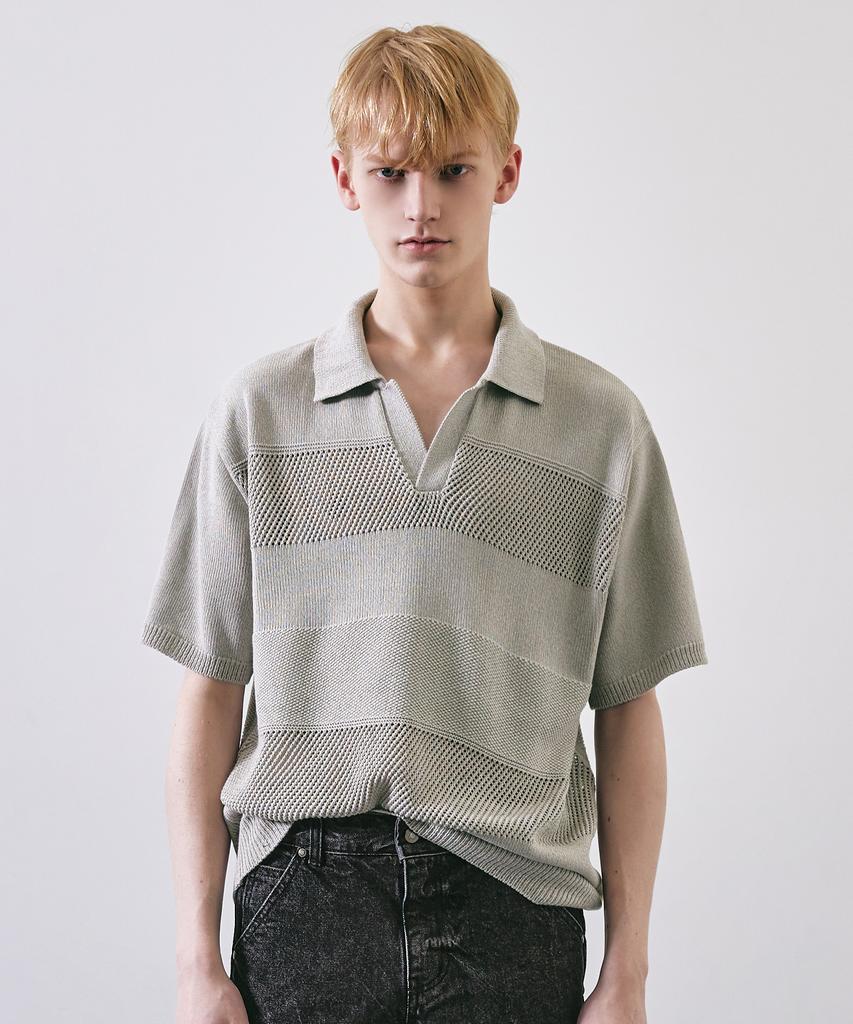 LMOOD Holiday Pk Half Knit Short Sleeve Shirt Natural Beige