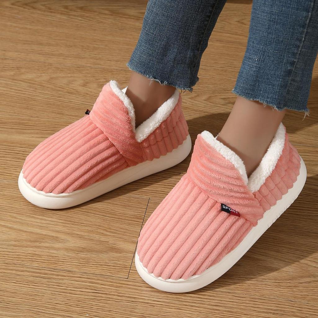 Winter 2024 Plush-Lined Thick-Soled Cotton Slippers for Outdoor & Indoor Wear