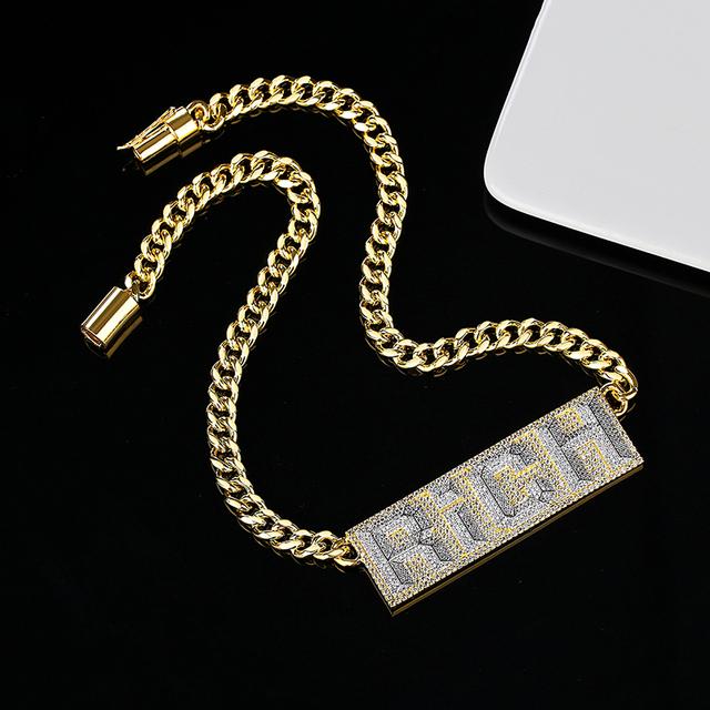 JINSE Big Hip Hop Choker Iced Out Bling Full CZ Letter Rich Подвесные ожерелья Модные украшения для мужчин и женщин Подарки в стиле панк Kolye