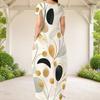 Women Plus Size Round Neck Short Sleeve White Printed Loose Maxi Dress With Side Pockets