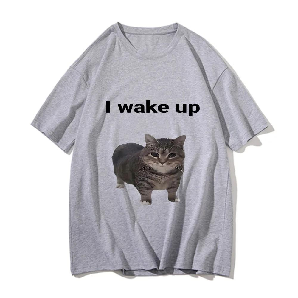 Cute Cat L Wake Up T Shirts Funny Cool Classic Men/Women Clothes Harajuku Aesthetic Tshirt Vintage Unisex Streetwear Tees