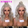 AIMEYA Короткий серовато-блонд боб парик термостойкое волокно волнистый синтетический парик с кружевной передней частью боковой пробор короткие парики парик для косплея