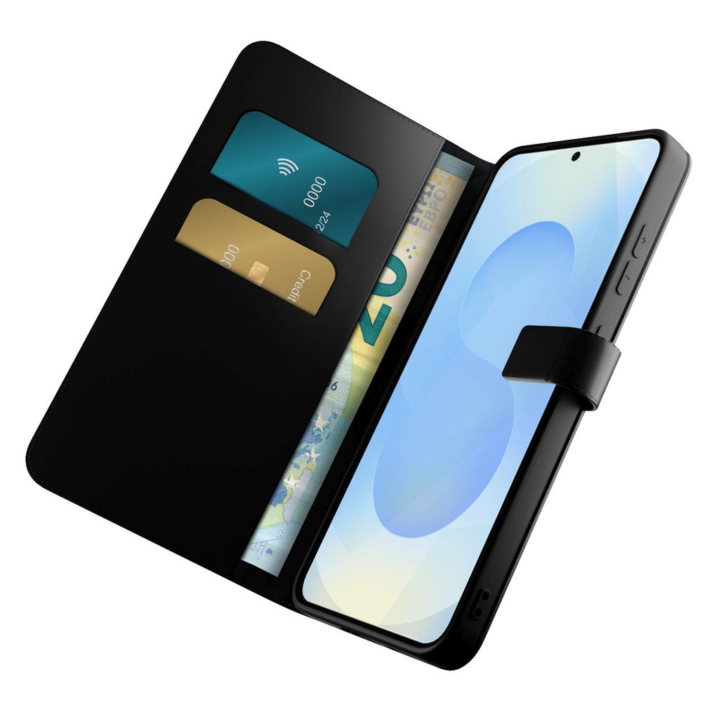 Faux leather case with flap and wallet for Samsung Galaxy S25+ Booklet Case - black