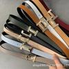 Women's Thin Leather Waist Belt - Simple Korean Style with Gold H Buckle In Candy Colors