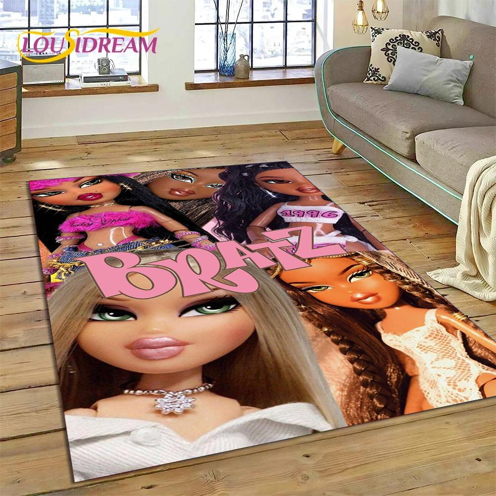 HD Мультяшная кукла Bratz Милые девочки 3D Ковер для гостиной спальни Домашний декор, Нескользящий коврик Декорация для дивана Придверный коврик