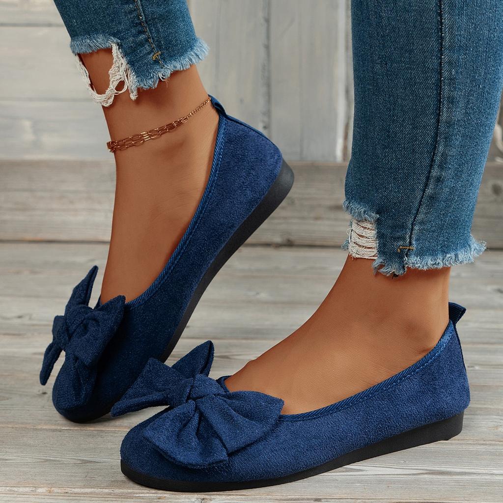 Мода Большой Размер Бант Женские Плоские Круглый Носок Мягкая Подошва Летние Туфли Бабушки Повседневные Микрофибра Улучшенная Резиновая Подошва