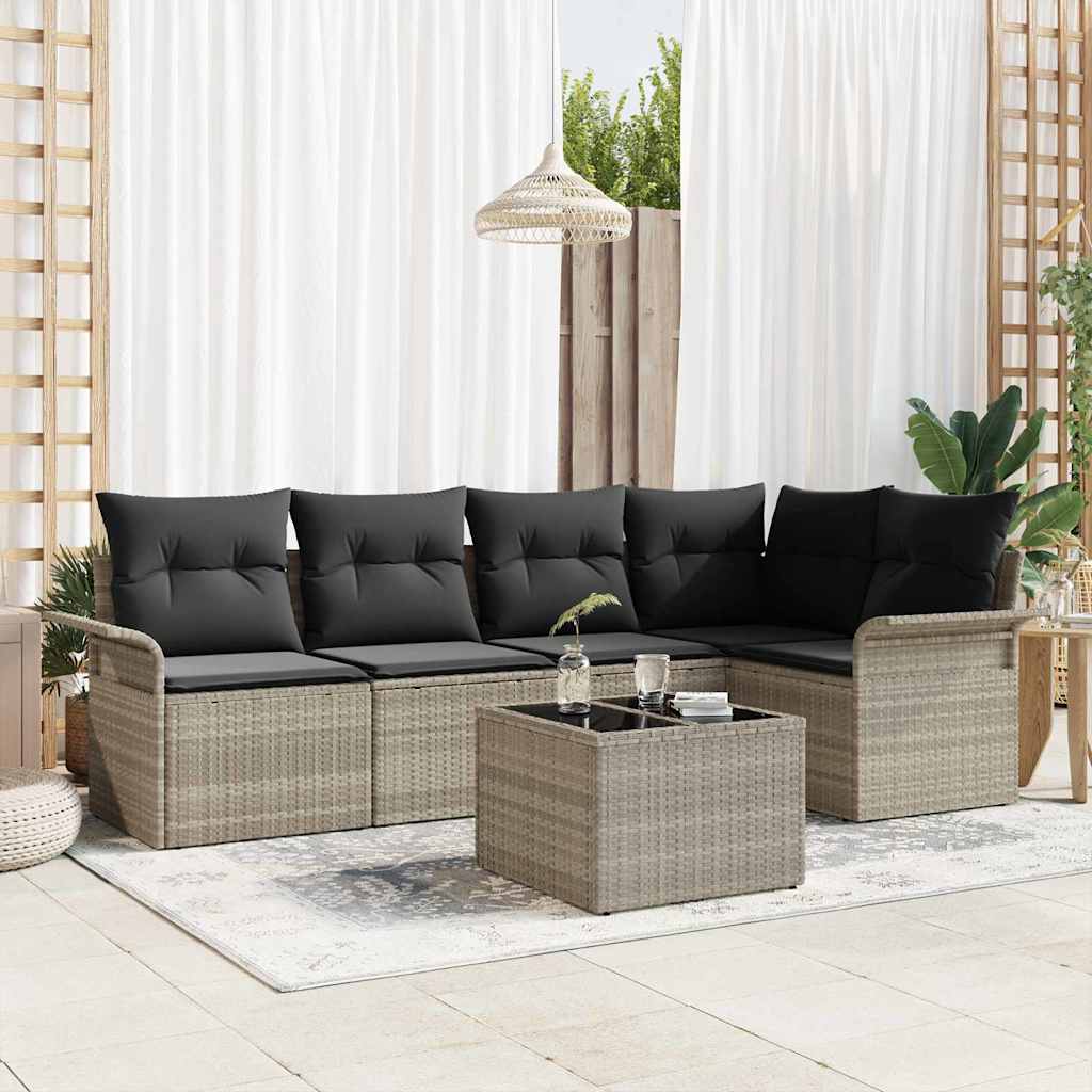 Garden Sofa Set with Cushions 6 pcs Grey Poly Rattan