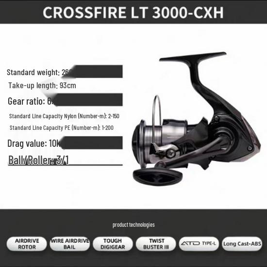 Спиннинговая катушка Daiwa CROSSFIRE LT - Легкая металлическая шпуля для дальнего заброса, Доступна в 26 моделях.