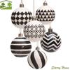 Набор из 6 расписных рождественских шаров 6 см, мультяшные пластиковые гальванизированные подвесные шары, элегантные черно-белые подвески для рождественской елки
