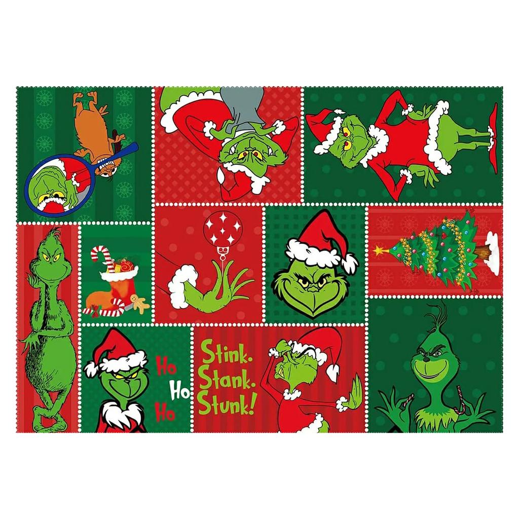 GrinchTable Runner - Linen Material, Oil - Resistant Design, Printed With Dr. Seuss' ChristmasGrinch Characters
