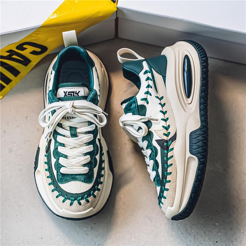 Повседневная мужская спортивная обувь TikTok — толстая подошва, кожаные кроссовки Dad, увеличивающие рост, студенческая обувь с низким верхом