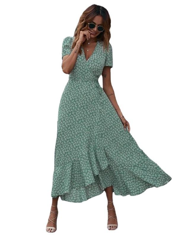 Летнее женское платье, маленький кардиган с цветочным принтом и v-образным вырезом, бретельки, богемное богемное платье с короткими рукавами, большие качели, отпускное платье