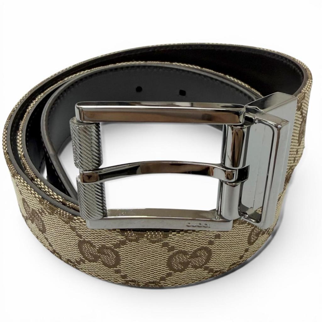 Отличный ремень GUCCI Серебряная пряжка-булавка бежевая кожа мужской Б/У