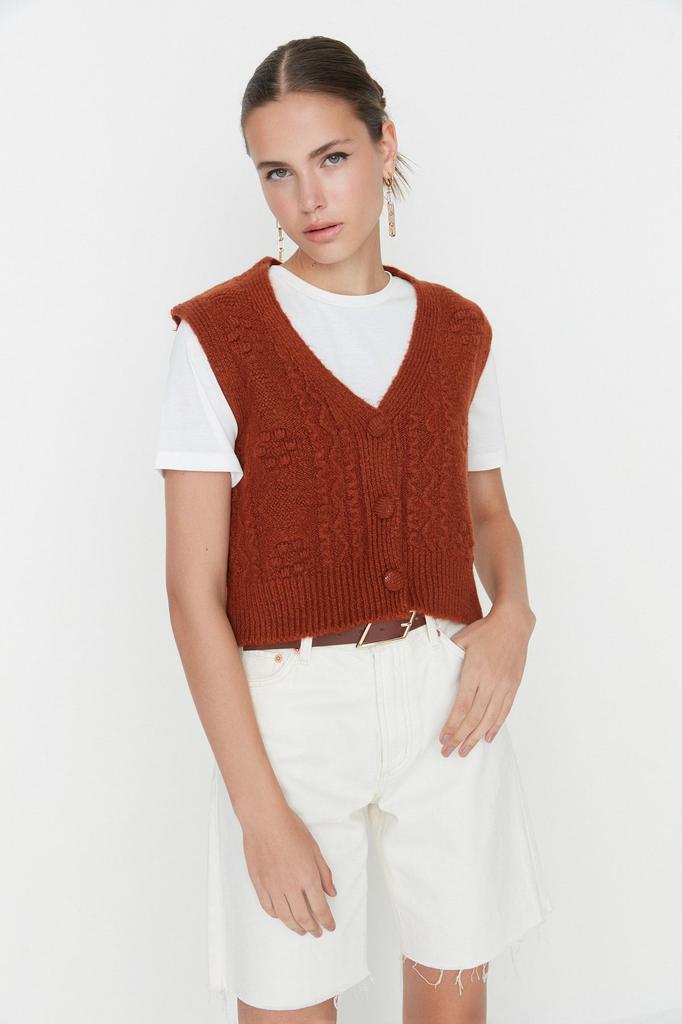 Women's Elegance Style Sweater Stone Soft Textured Knitwear Vest