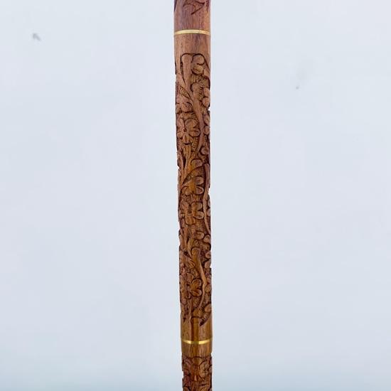 91.44 Cm Victorian Engraved Royal Walking Stick, Brass Flower Head with Wooden Engraved Walking Cane, Gifts For Him, Christmas Gift