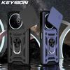 KEYSION Shockproof Armor Case for VIVO Y39 5G Silicone+PC Slide Camera Lens Protection Ring Stand Phone Cover for VIVO Y39 5G