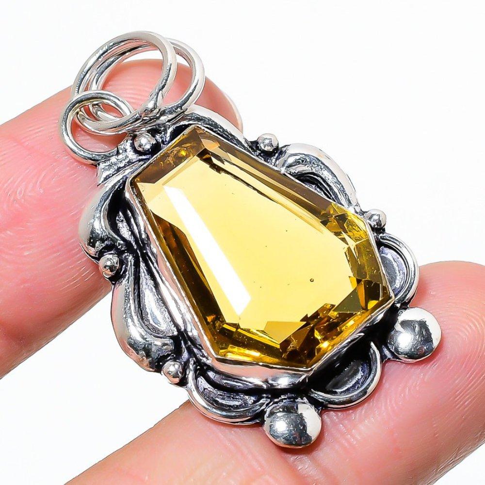 Citrine Gemstone Handmade 925 Sterling Silver Jewelry Pendant 1.81" Y3R47
