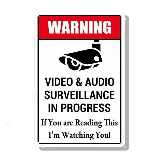 Metal Tin Signs Decor Warning 24 Hour Video Posters Surveillance Private Property No Trespassing Outdoor Indoor Wall Decor